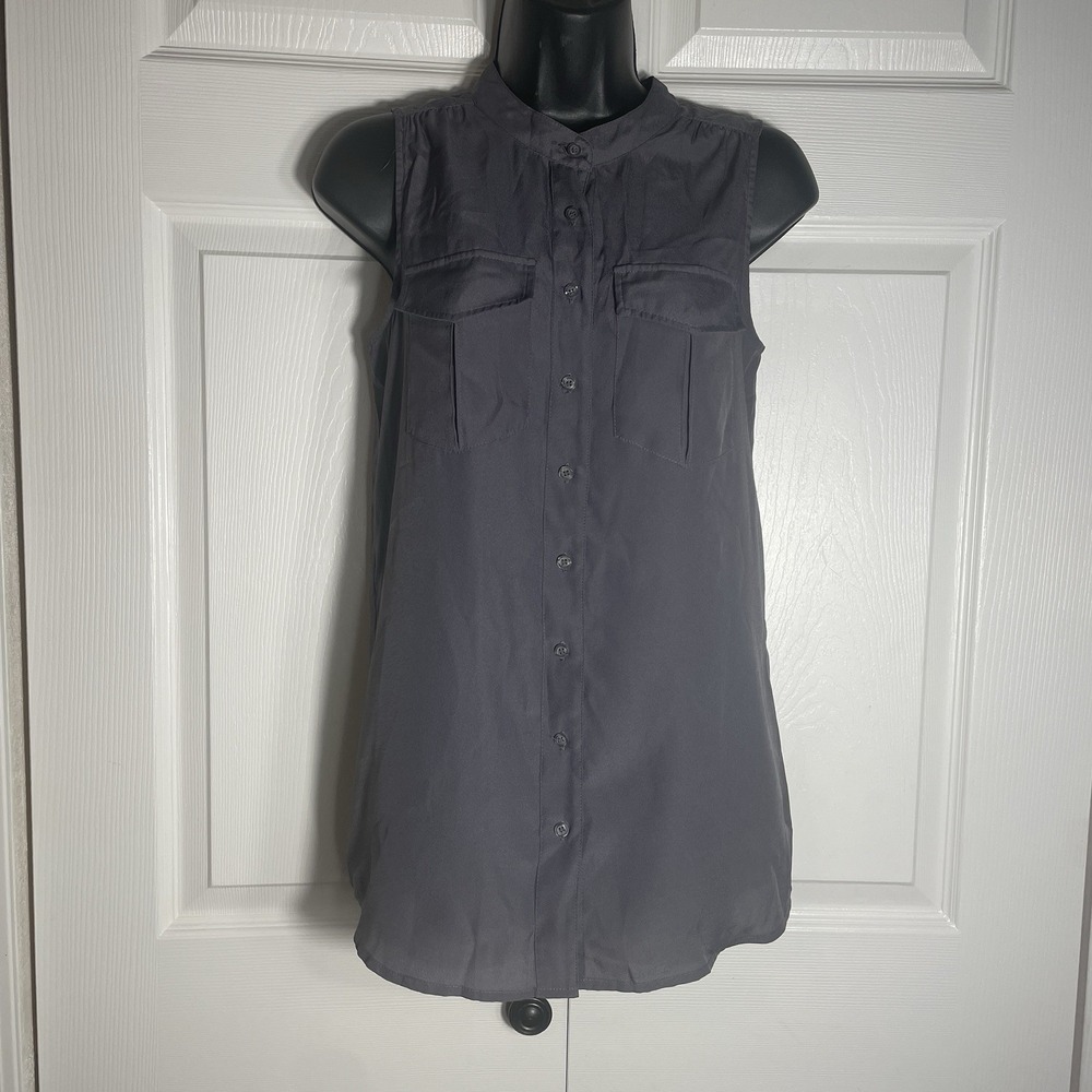 J Crew Draped Pocket Tank Women 00 Gray Sleeveless Button Front Lightweight Top